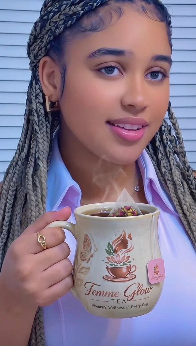 Leilla with a branded Femme Glow mug